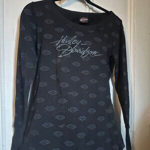 Harley Davidson Long Sleeve Cotton Stretch T Shirt Bar & Shield Vintage Size M